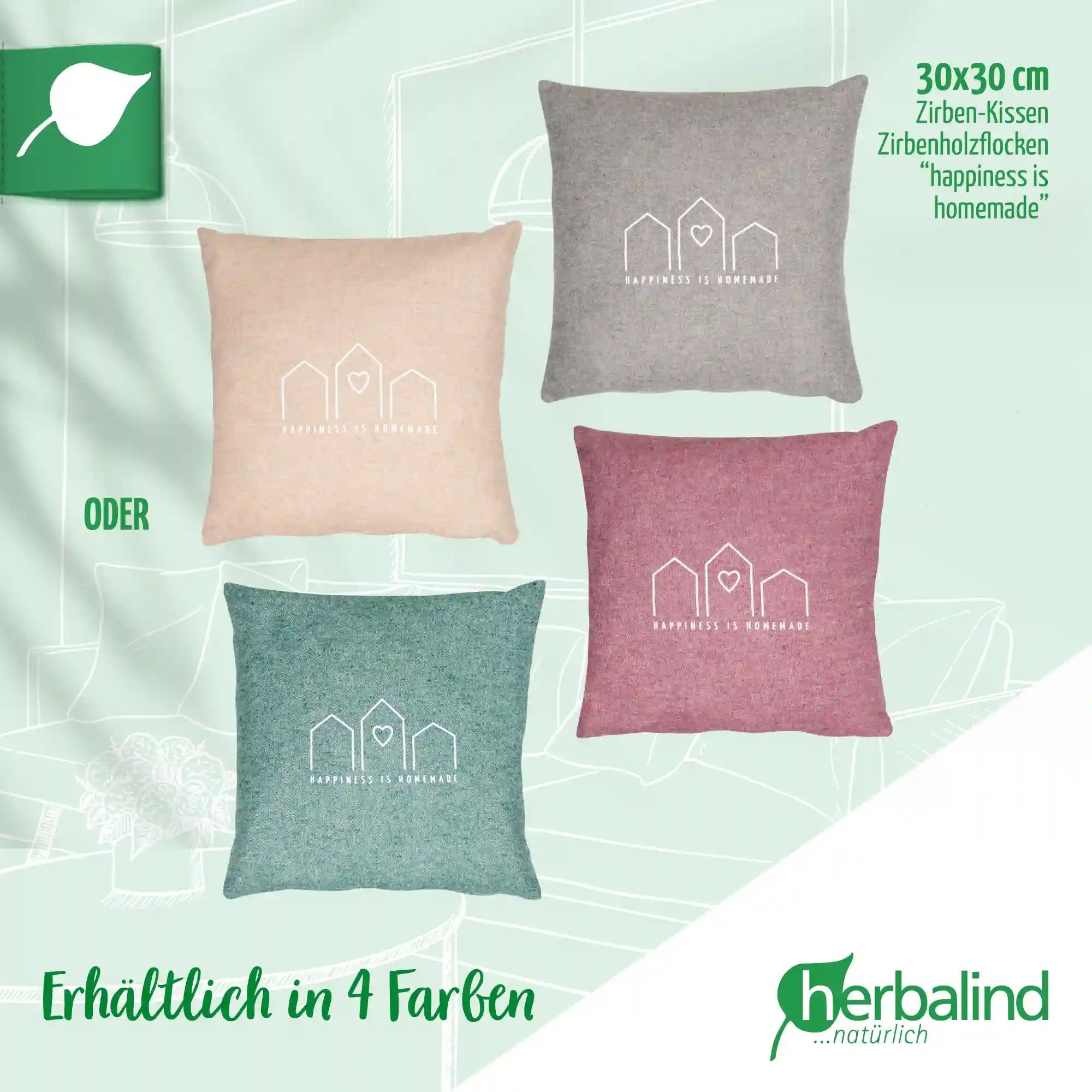 Zirbenkissen, happiness is homemade, Flanell natur, Zirbenholz, 30x30cm, 5666_6
