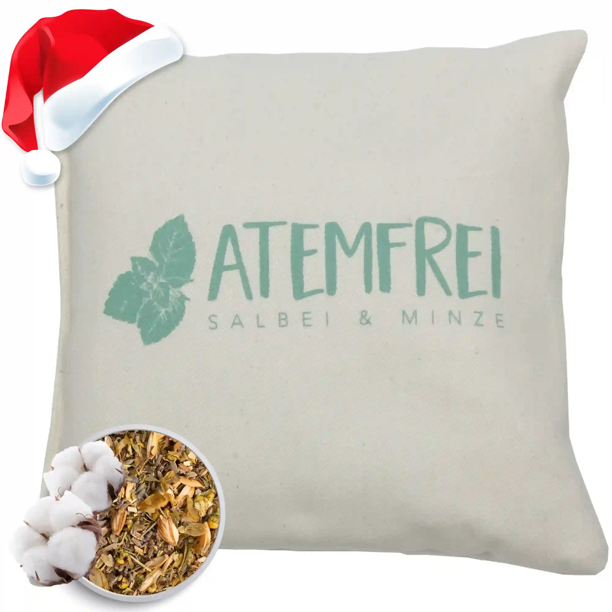 Kräuterkissen 20x20cm "Atemfrei - Salbei & Minze", Natur