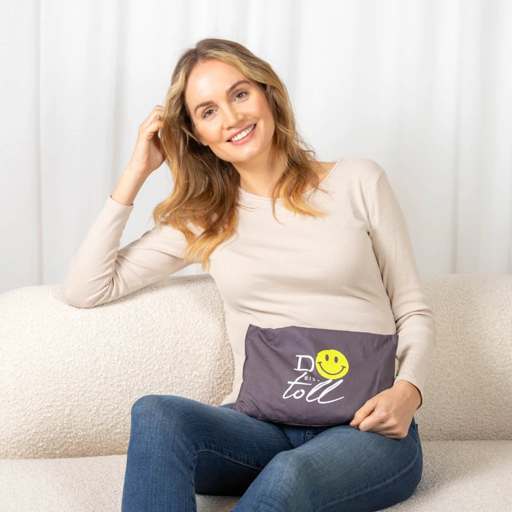 Kirschkernkissen 20x30cm, "Du bist toll" mit Smiley, Anthrazit