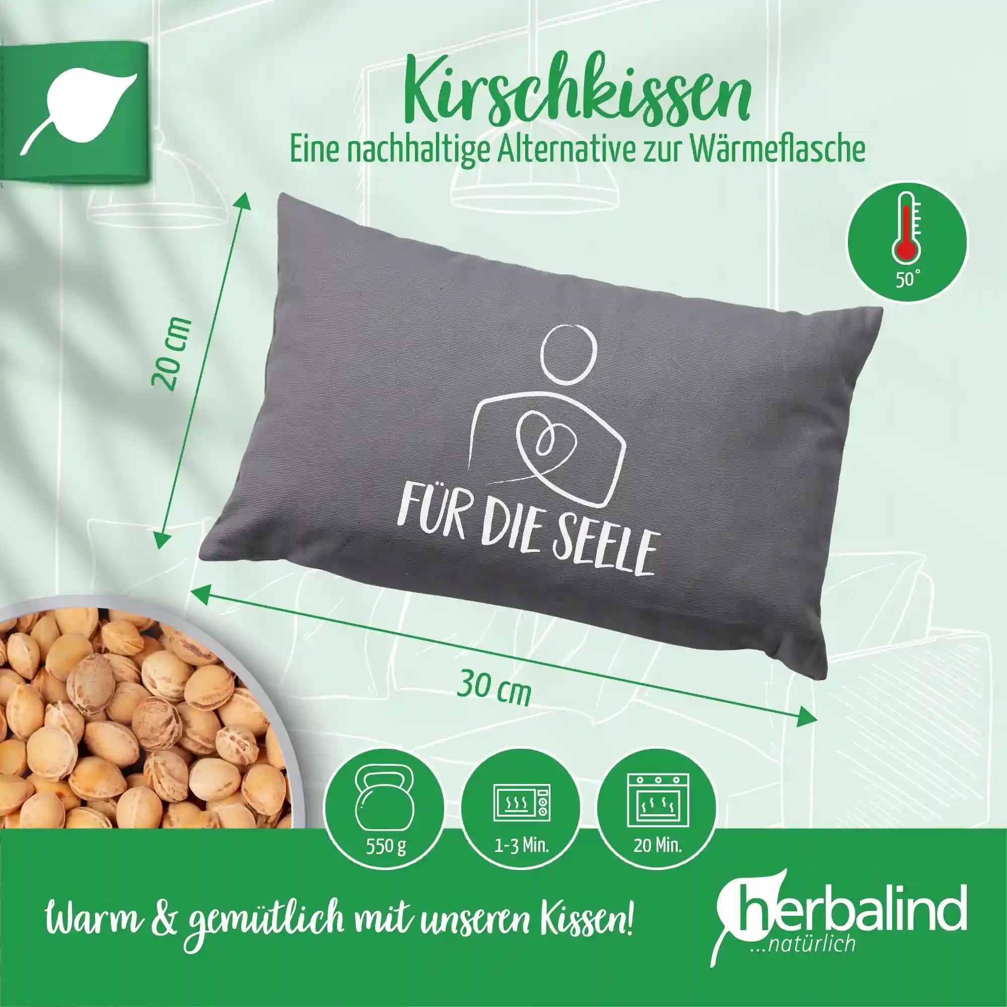Kirschkernkissen, anthrazit, Für die Seele, 20x30cm, 2084_4