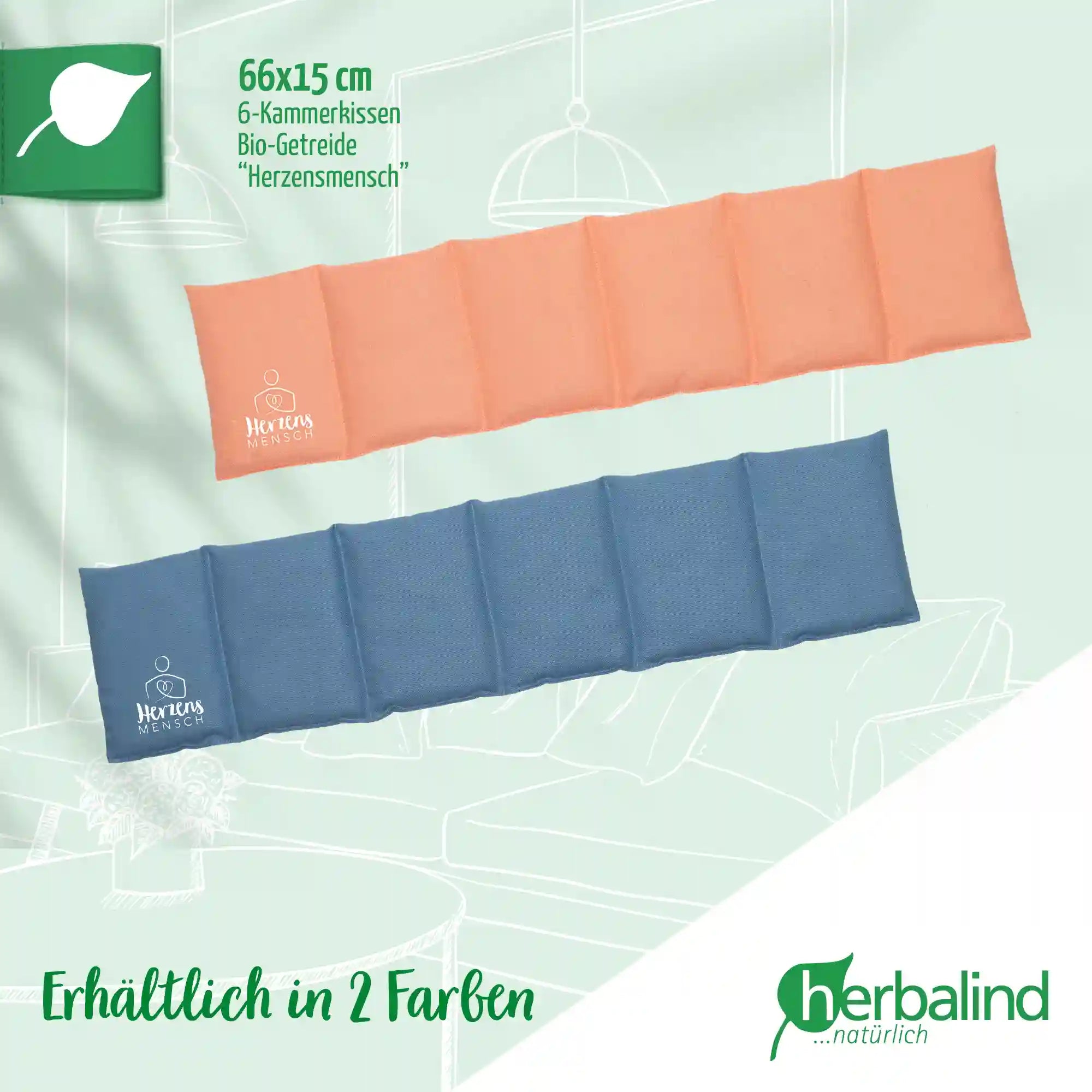 Getreidekissen 66x15cm, "Herzensmensch", Blau