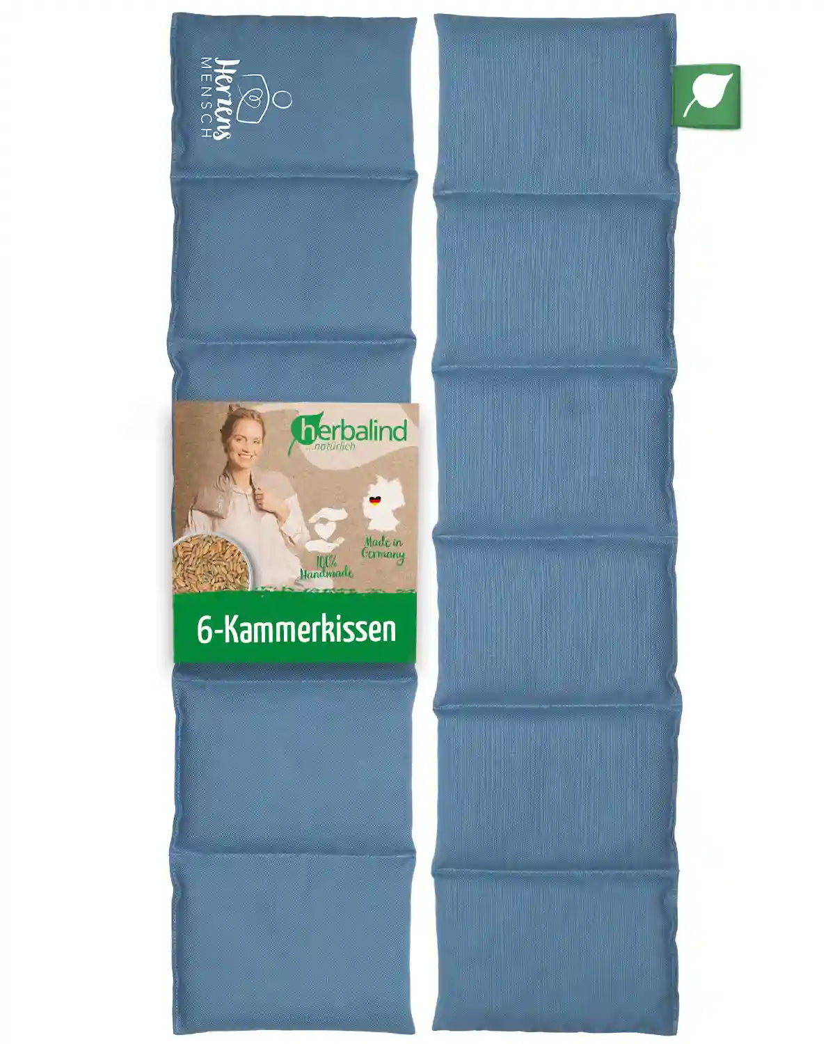 Getreidekissen 66x15cm, "Herzensmensch", Blau