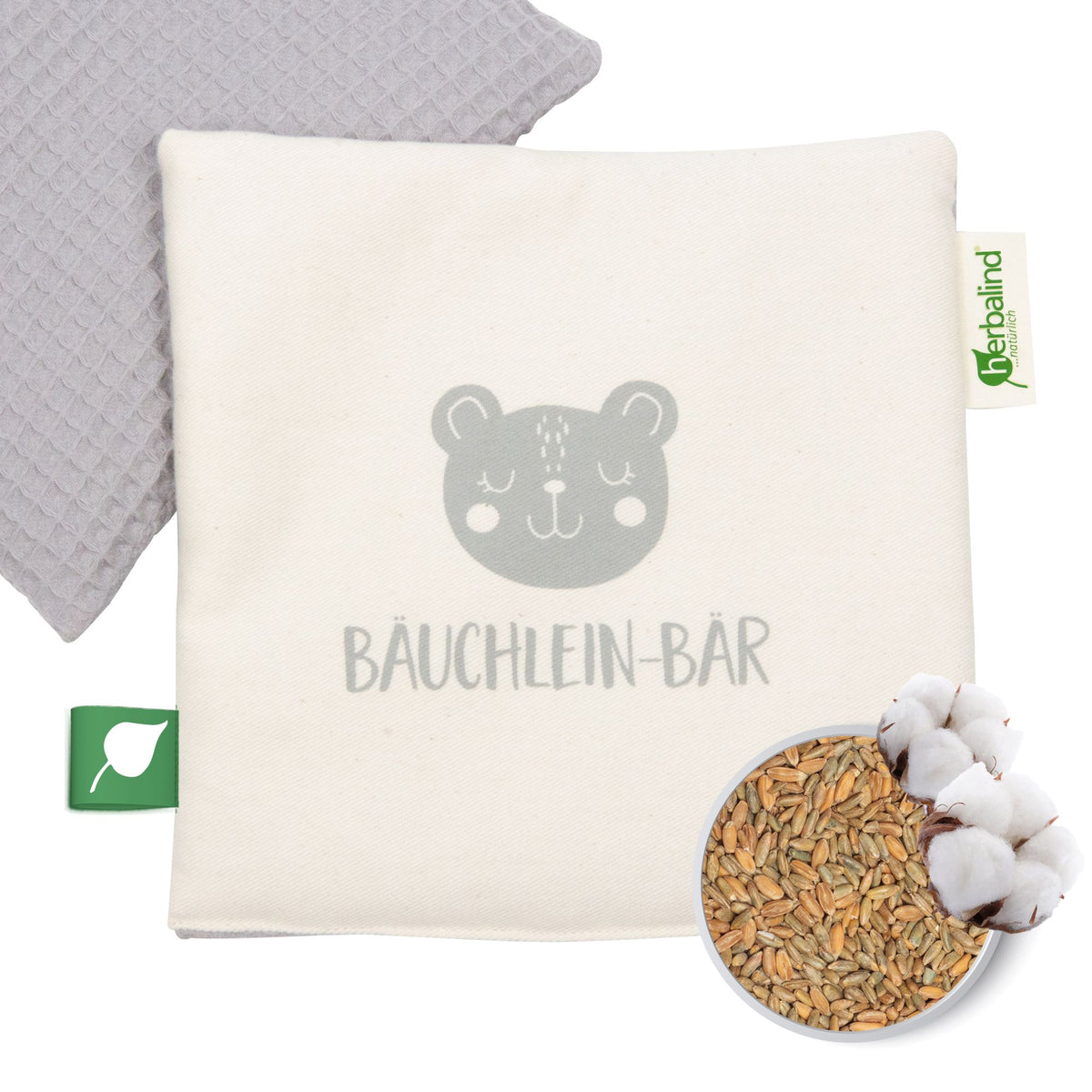 Körnerkissen Kinderkissen mit Bauchwohlmischung 19x19cm "Bäuchlein-Bar", Waffel-Pique Grau