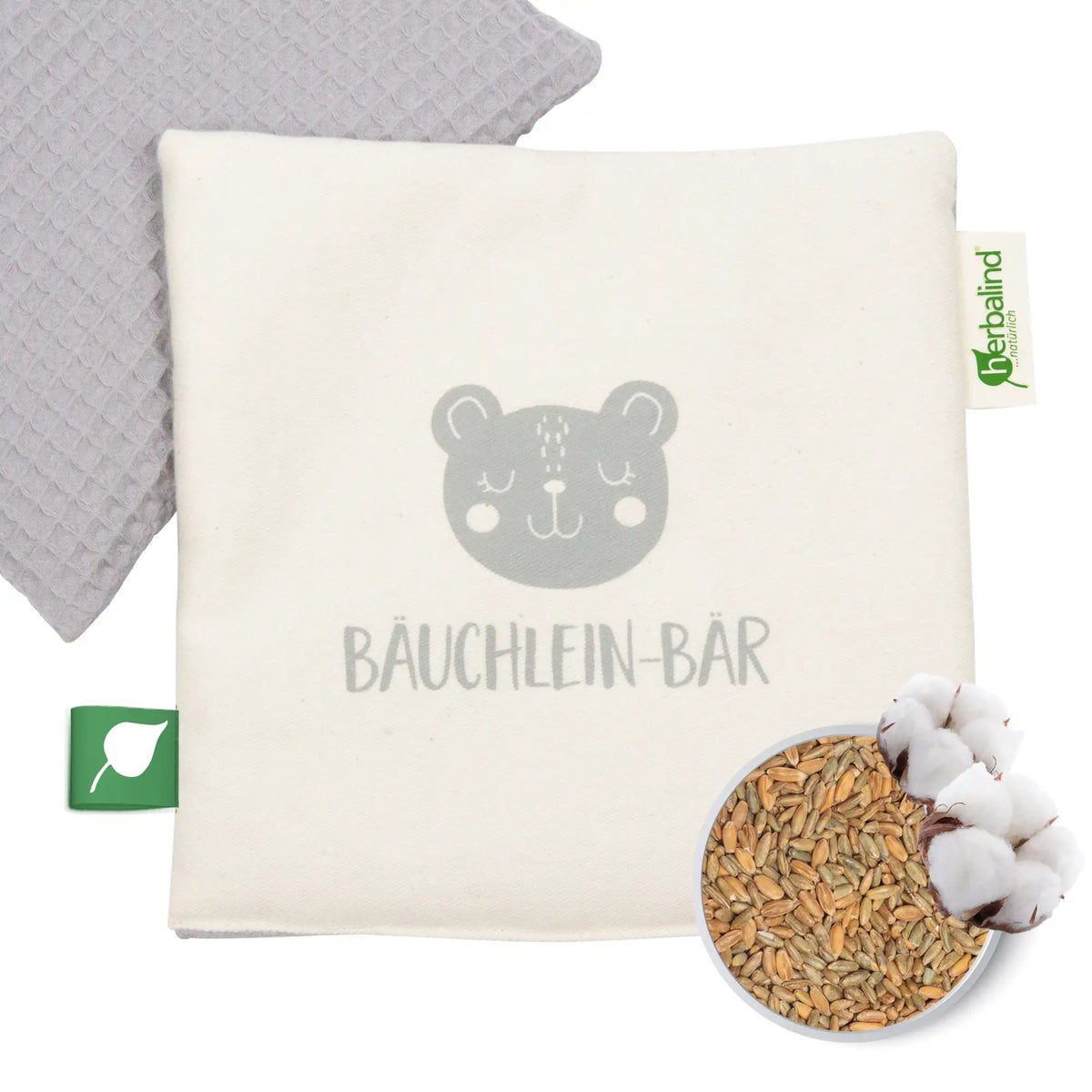 Getreidekissen Kinderkissen Grau 19x19cm Waffel Pique mit Bauchwohlmischung "Bäuchlein-Bar"
