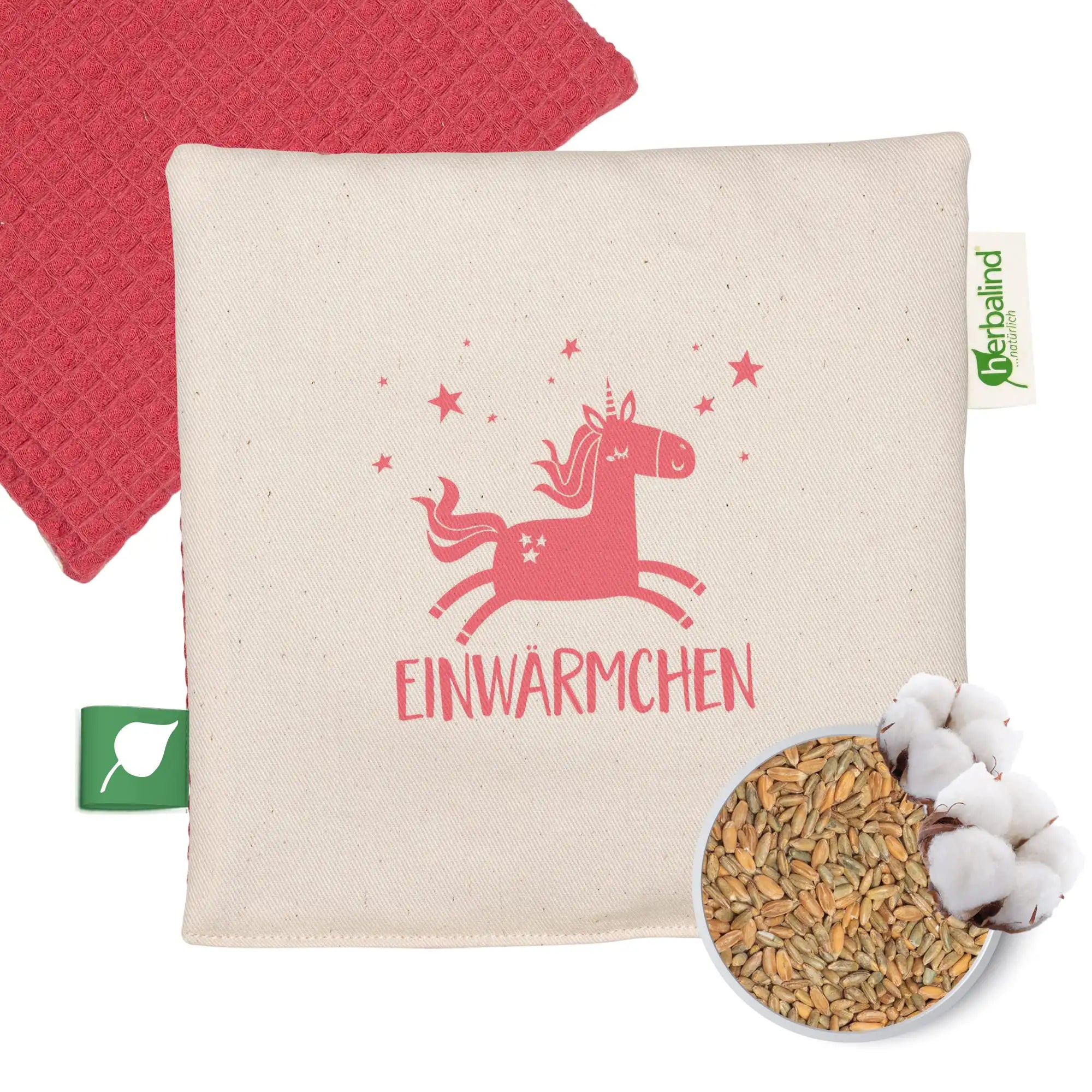 Körnerkissen Kinderkissen 19x19cm "Einwärmchen", Waffel-Pique Rot