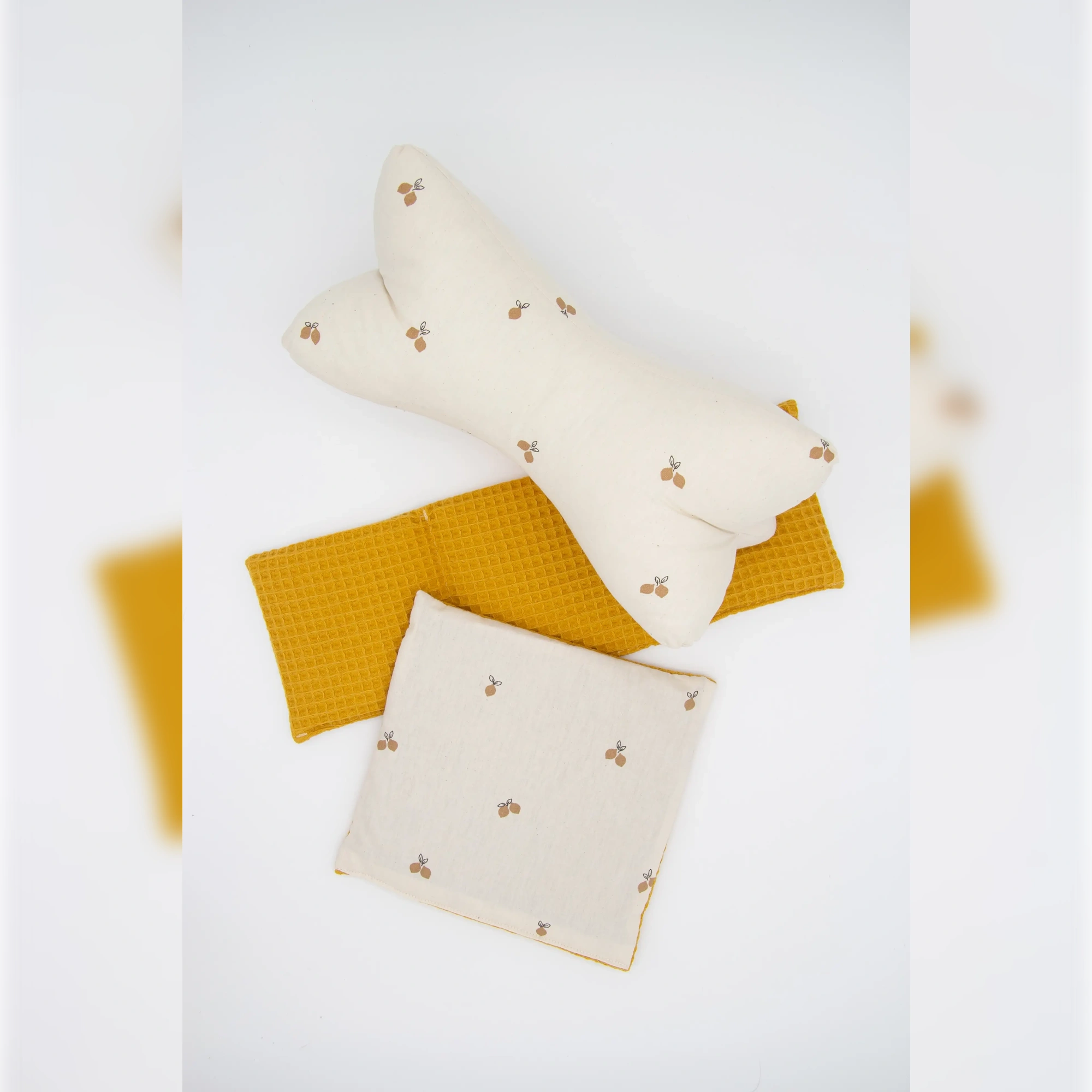 Körner-Kinderkissen 3-Kammer 12x36cm "Zitrönchen", Waffel-Pique Gelb