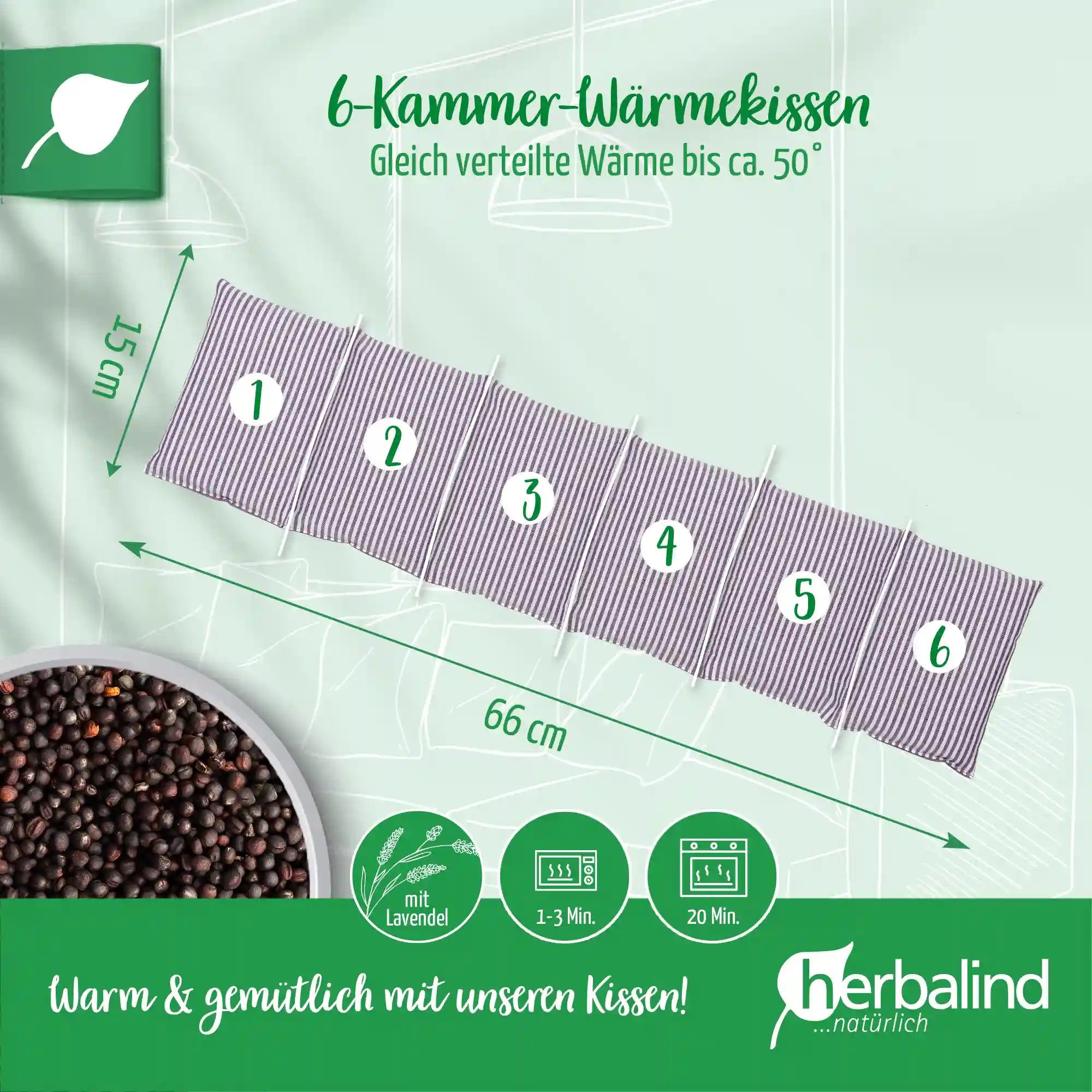 Waermekissen, aubergine gestreift, Rapssamen mit Lavendel, 66x15cm, 4585_2