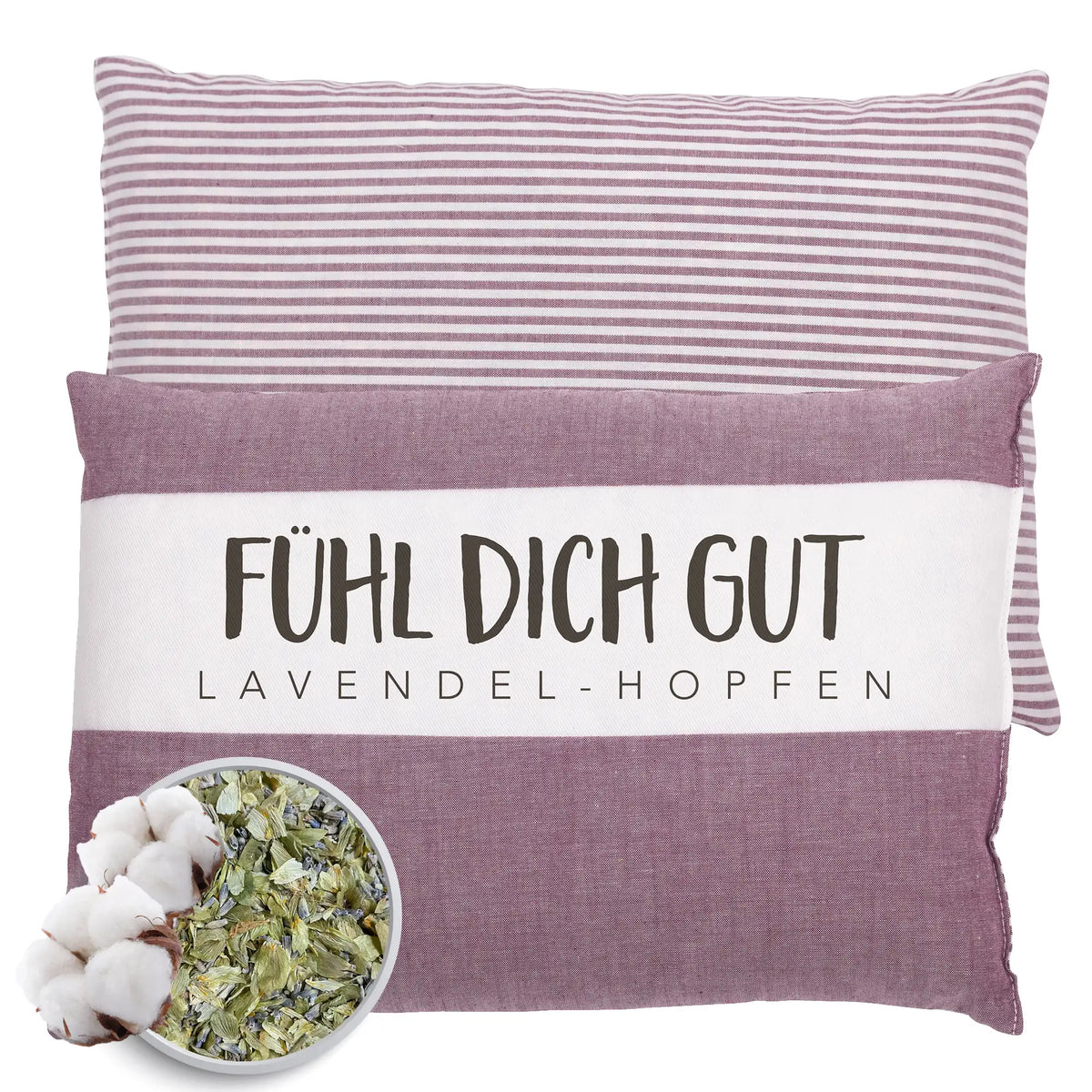 Duftkissen 20x30cm "Fühl Dich Gut - Lavendel-Hopfen", Streifen/Melange Aubergine