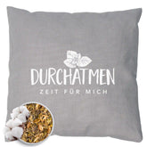 Kräuterkissen 20x20cm "Durchatmen - Zeit für mich", Grau