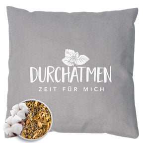 Kräuterkissen 20x20cm "Durchatmen - Zeit für mich", Grau