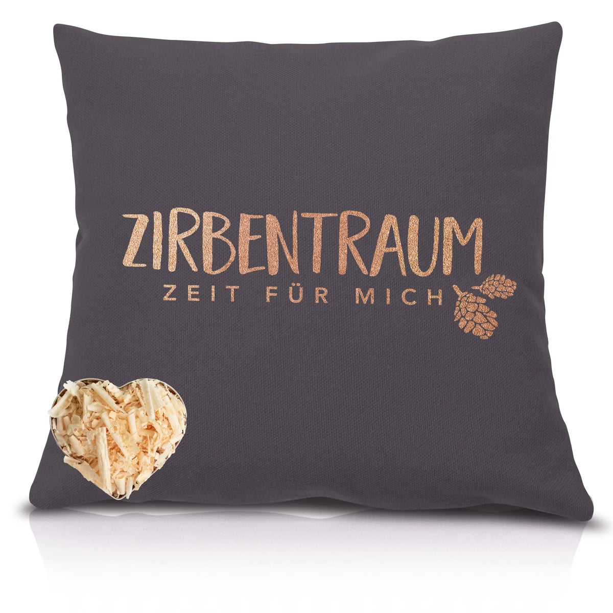 Zirbenkissen 40x40cm "Zirbentraum - Zeit für mich", Anthrazit