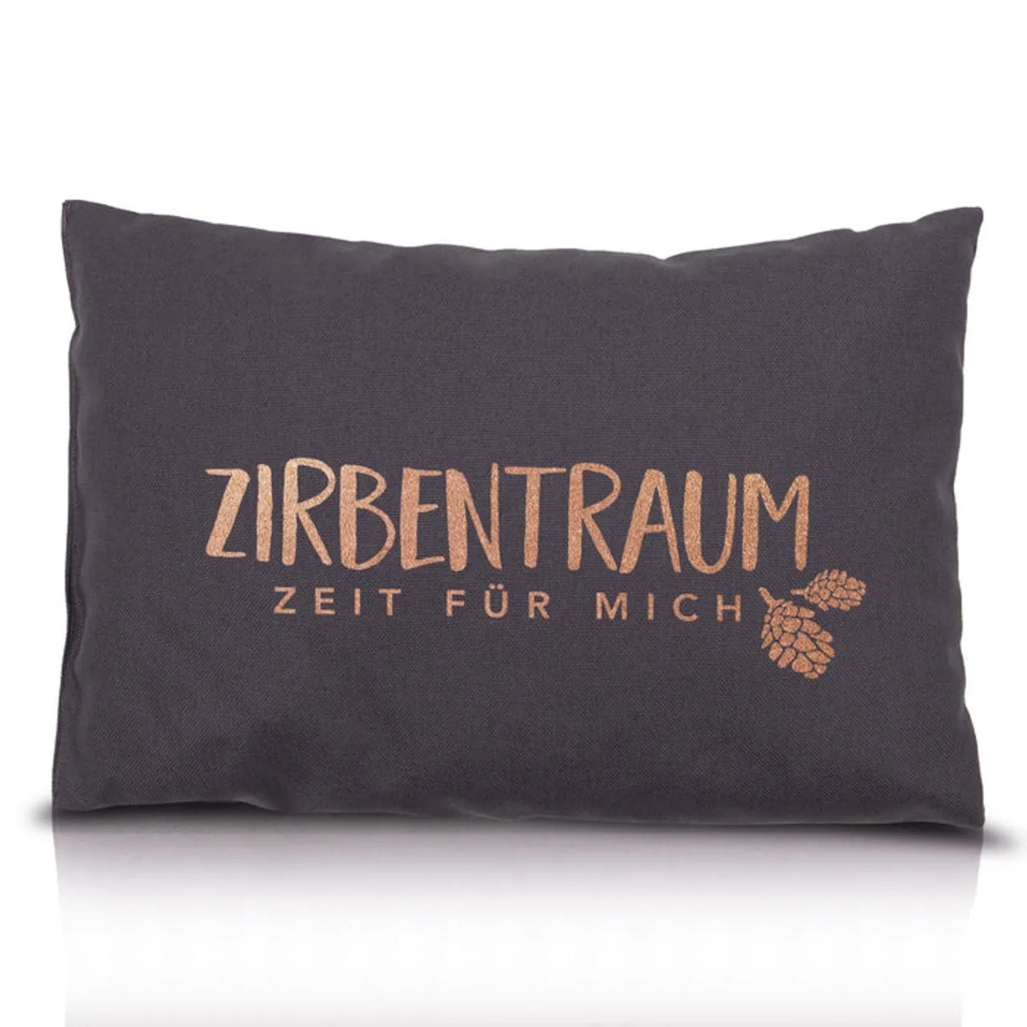 Zirbenkissen, Zirbentraum Zeit fuer mich, anthrazit, Zirbenholz, 20x30cm, 5610_2