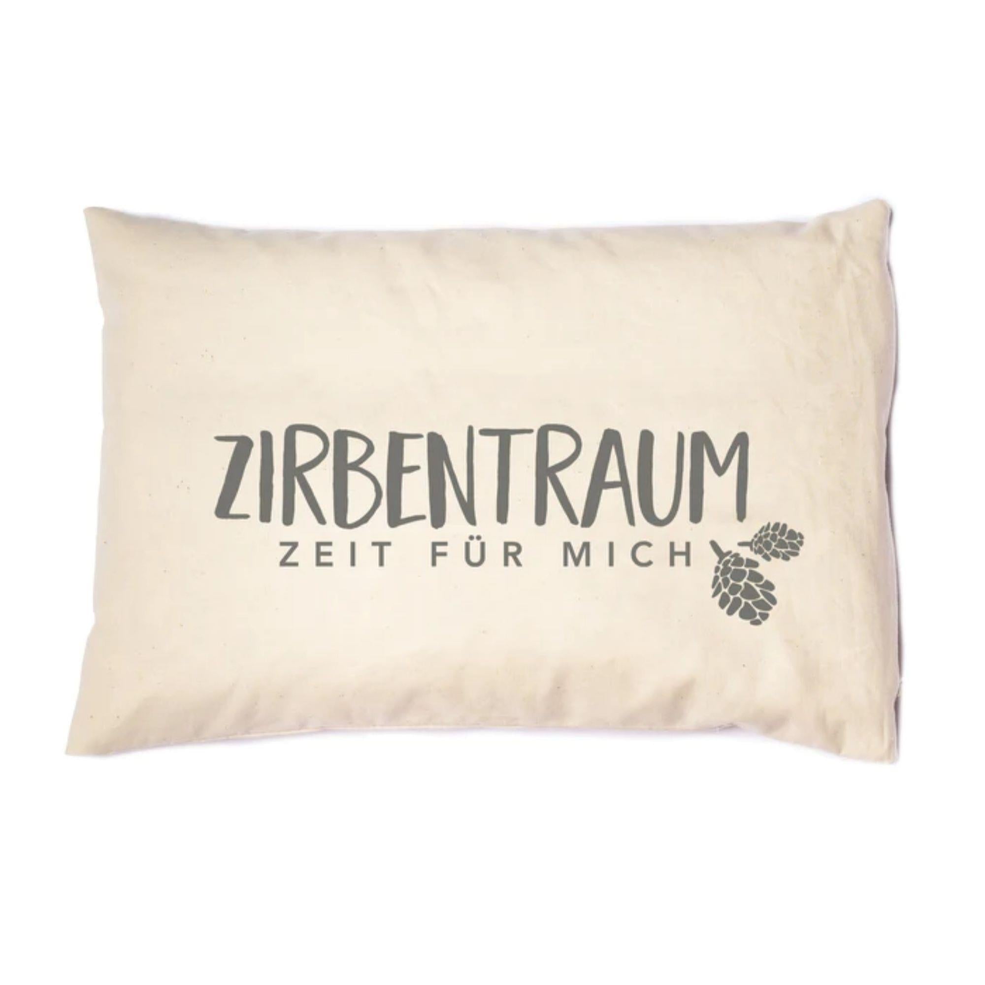 Zirbenkissen 20x30cm "Zirbentraum - Zeit für mich" Graudruck, Natur