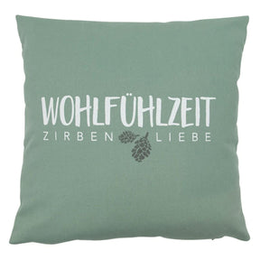 Zirbenkissen 25x25cm "Wohlfühlzeit - Zirbenliebe", Mint
