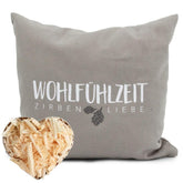 Zirbenkissen 40x40cm "Wohlfühlzeit - Zirbenliebe", Taupe