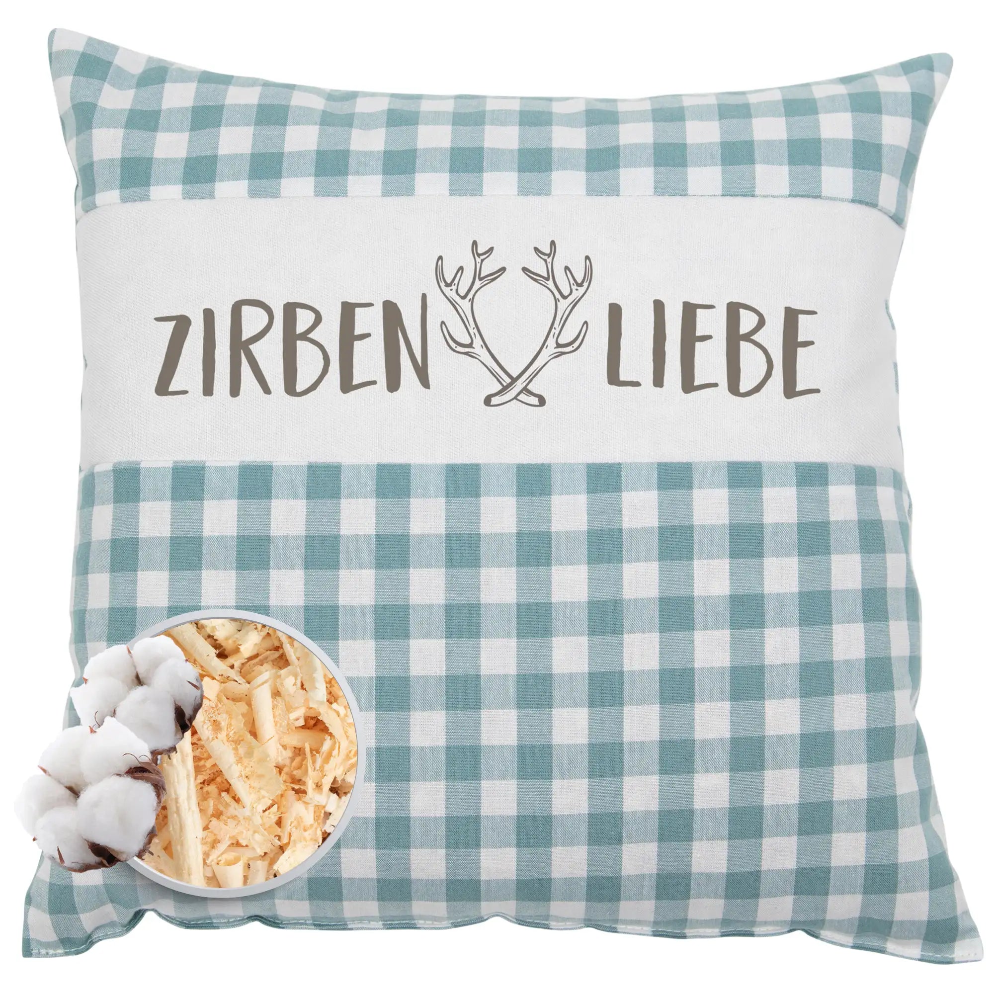 Zirbenkissen, Zirbenliebe, mint kariert, Zirbenholz, 30x30cm, 5671_1
