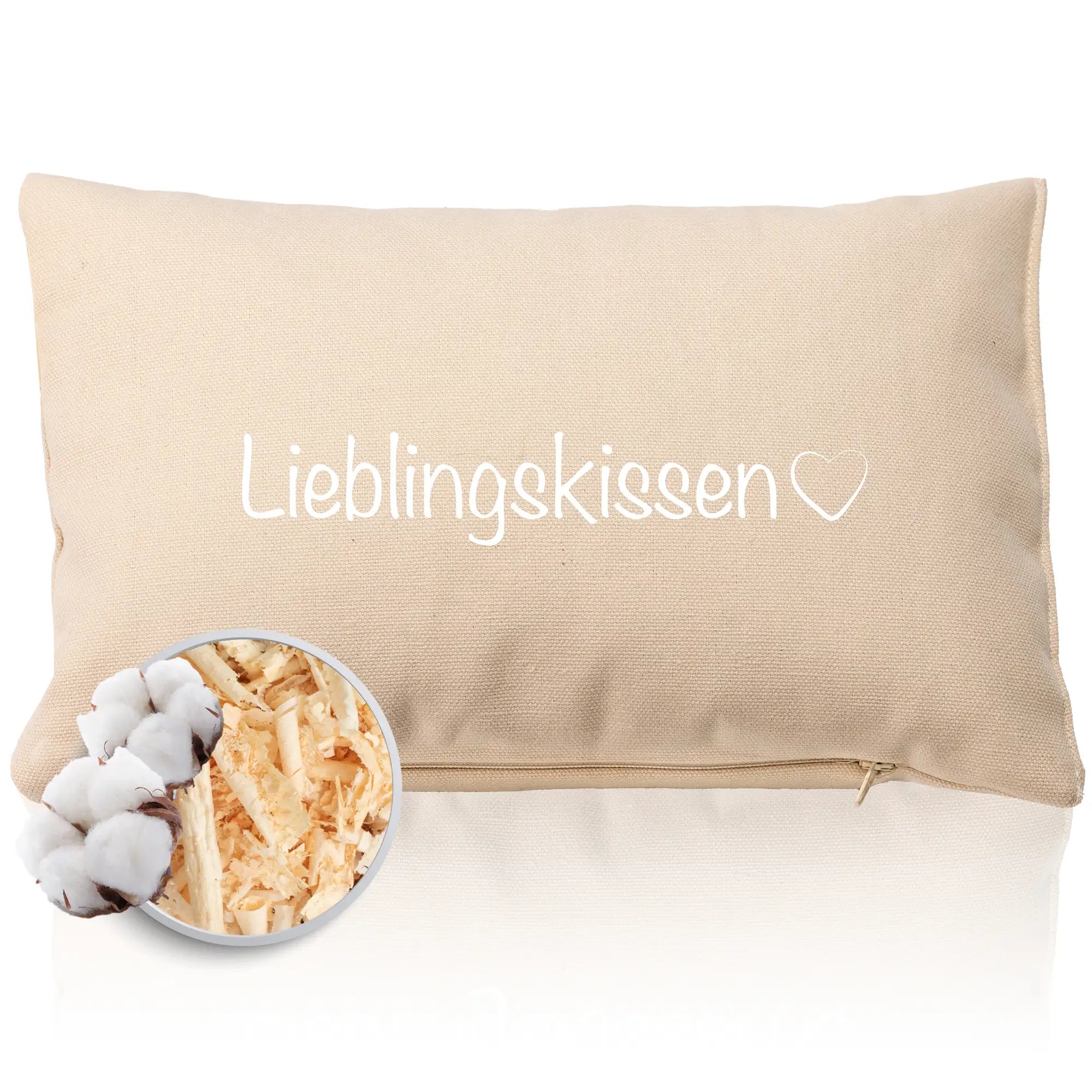 Zirbenkissen 20x30cm beige "Lieblingskissen"