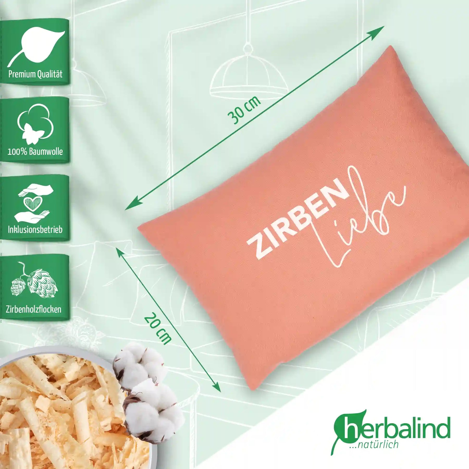 Zirbenkissen 20x30cm "Zirbenliebe", Blush