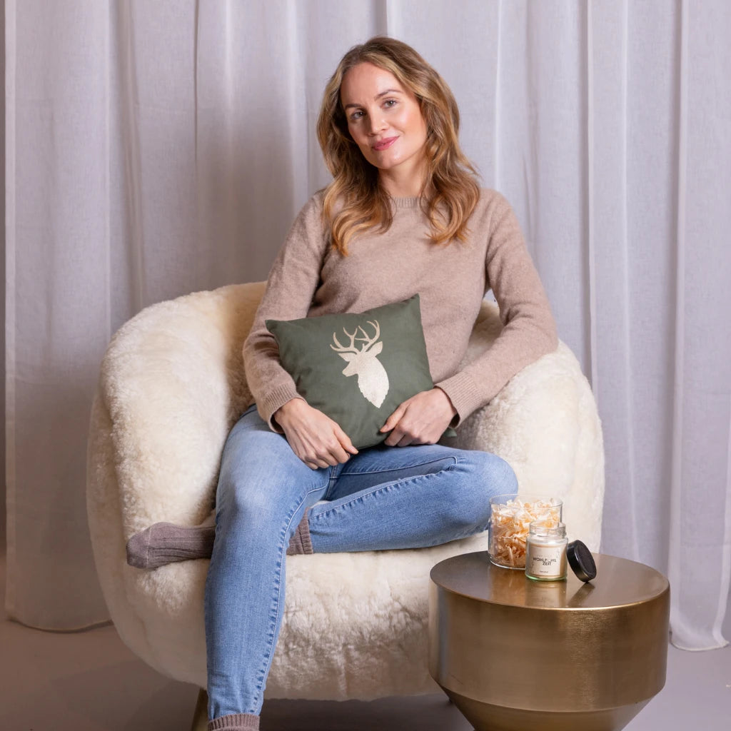 Zirbenkissen 30x30cm, Hirschkopf Gold, Canvas Pickle