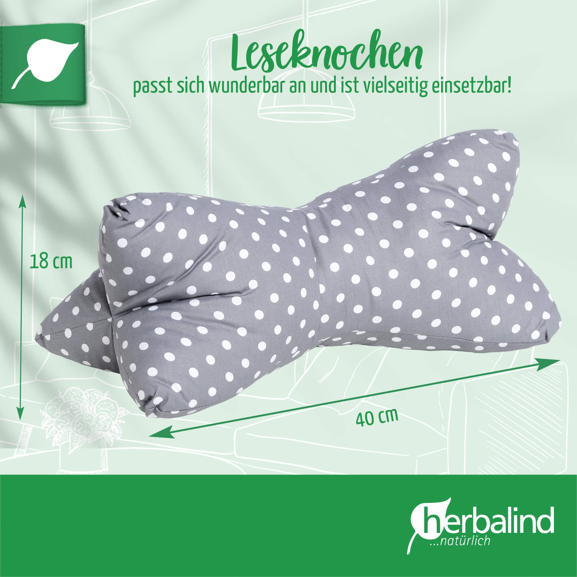 Leseknochen 40x18cm Punkte, Grau