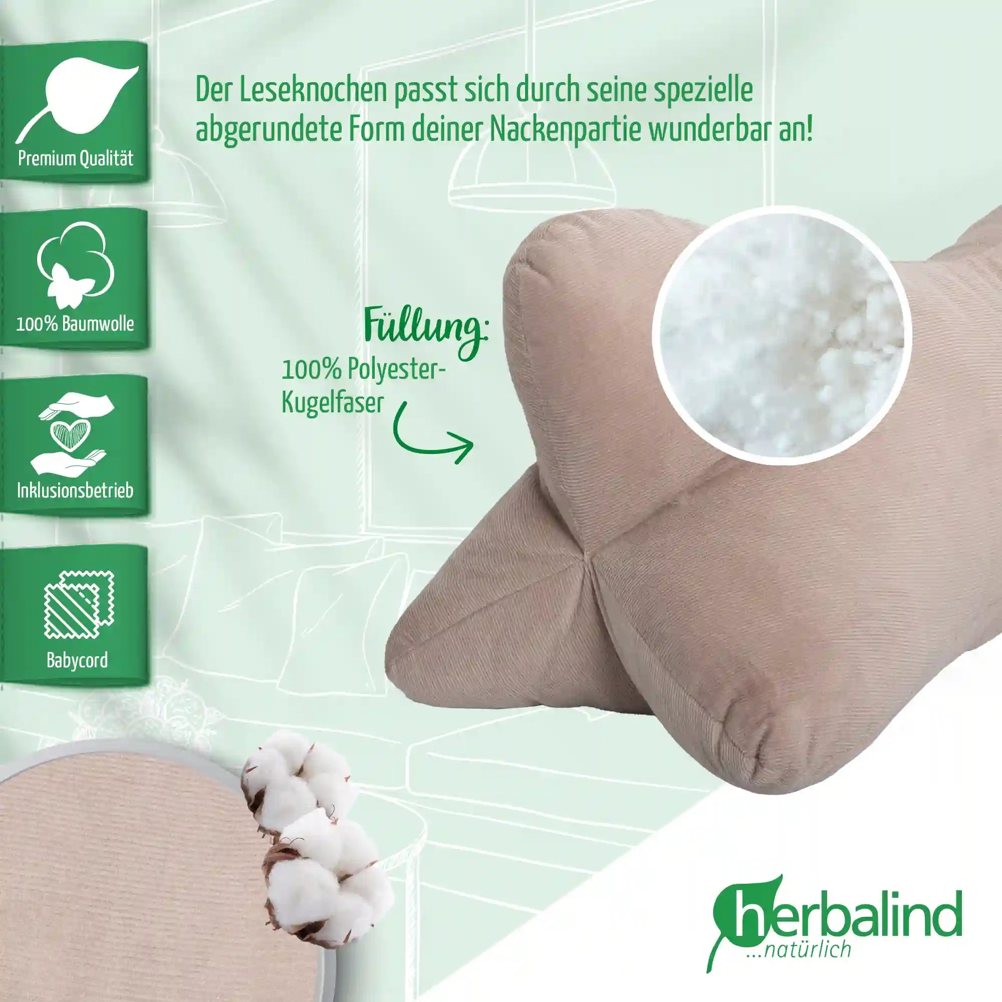 Leseknochen 40x18cm, Babycord braun