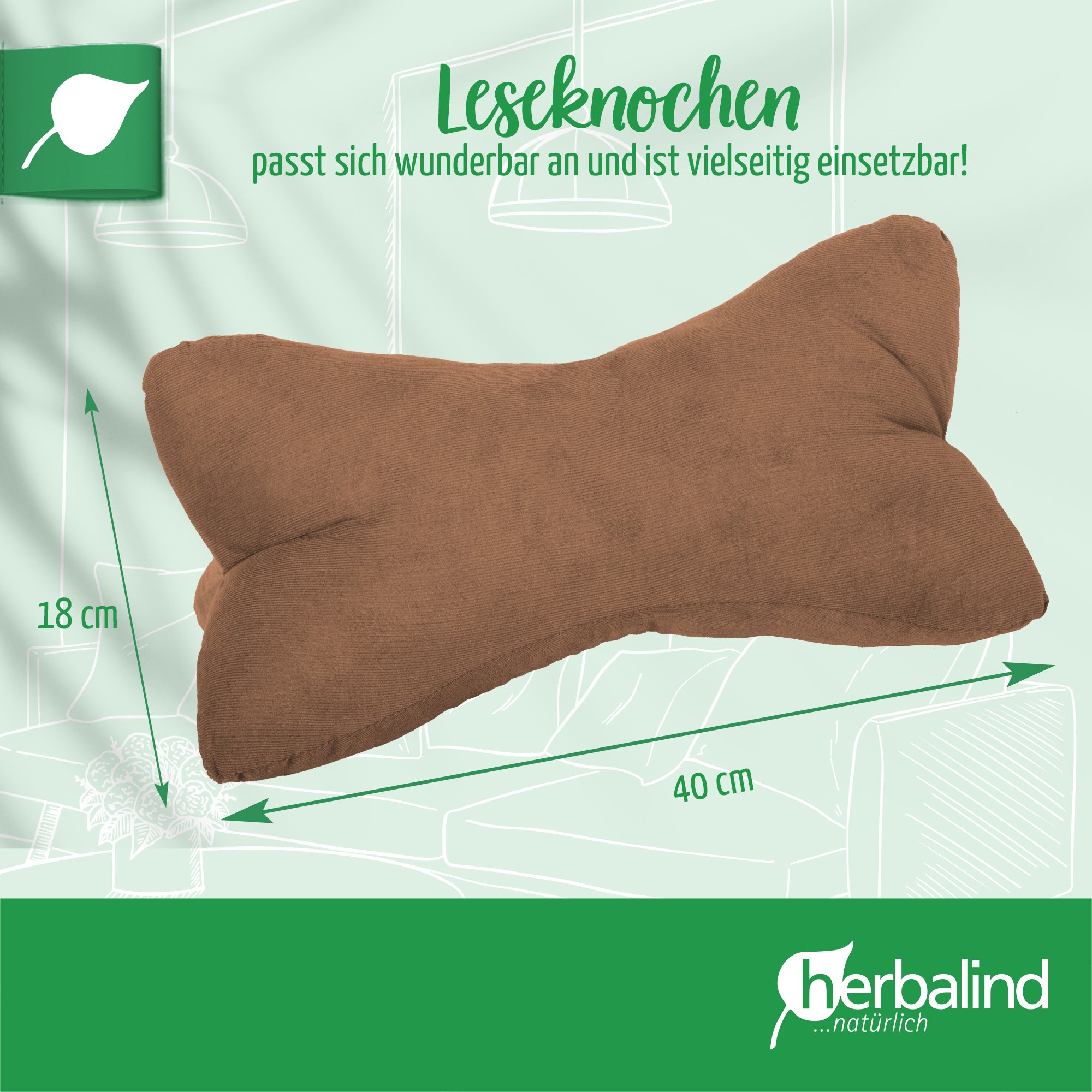 Leseknochen 40x18cm, Babycord braun