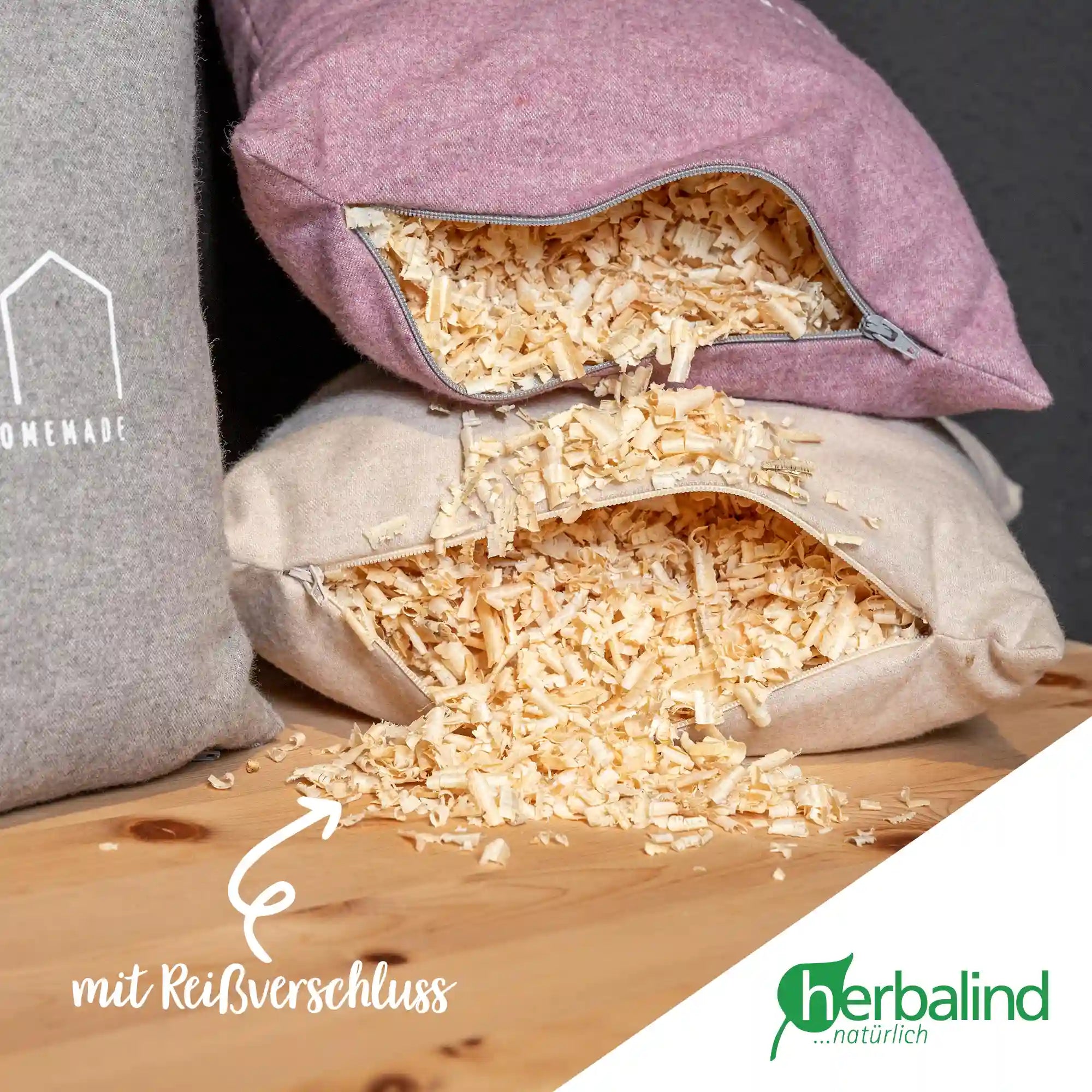 Zirbenkissen, happiness is homemade, Flanell hellgrau, Zirbenholz, 30x30cm, 5665_5