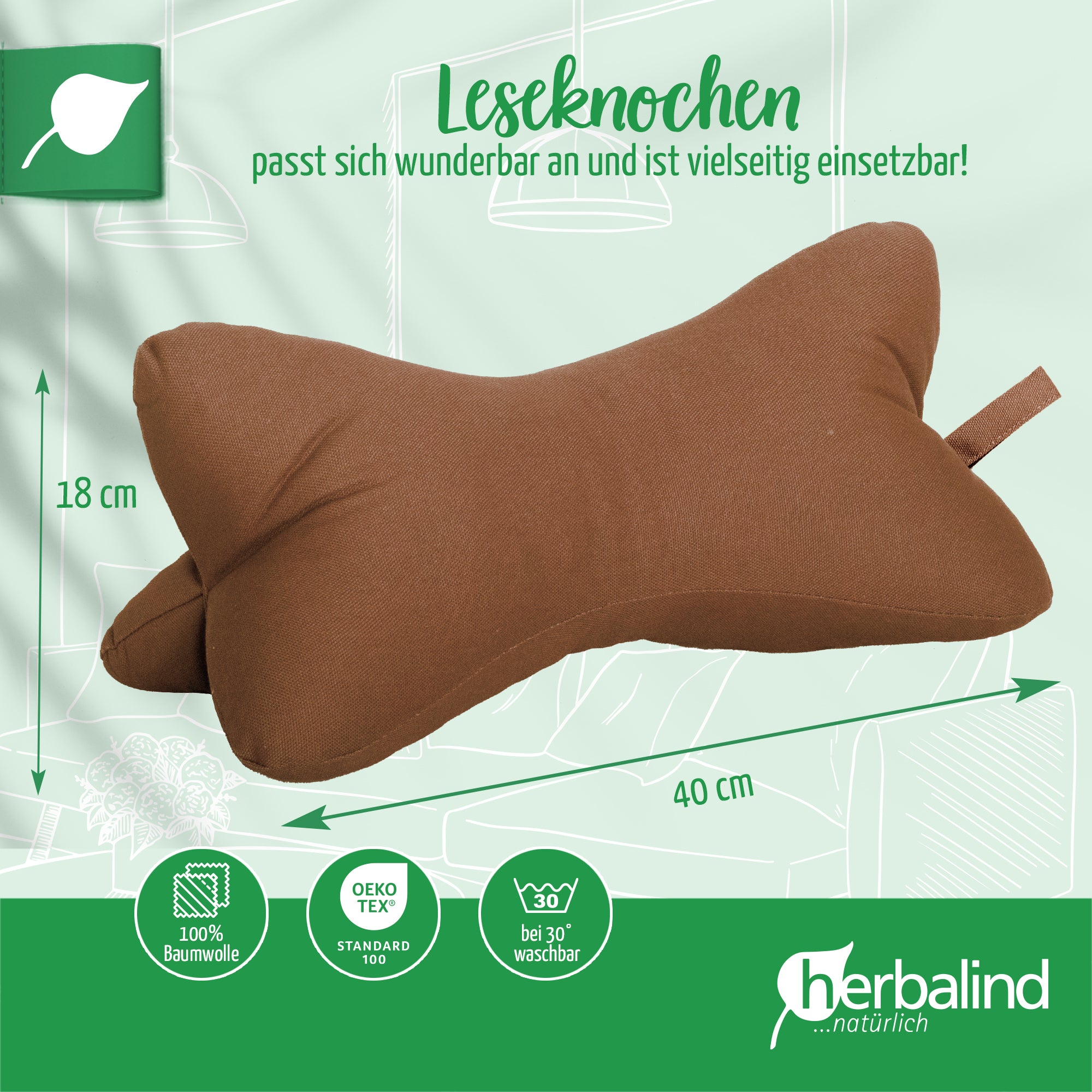 Leseknochen 40x18cm, Babycord Mustard