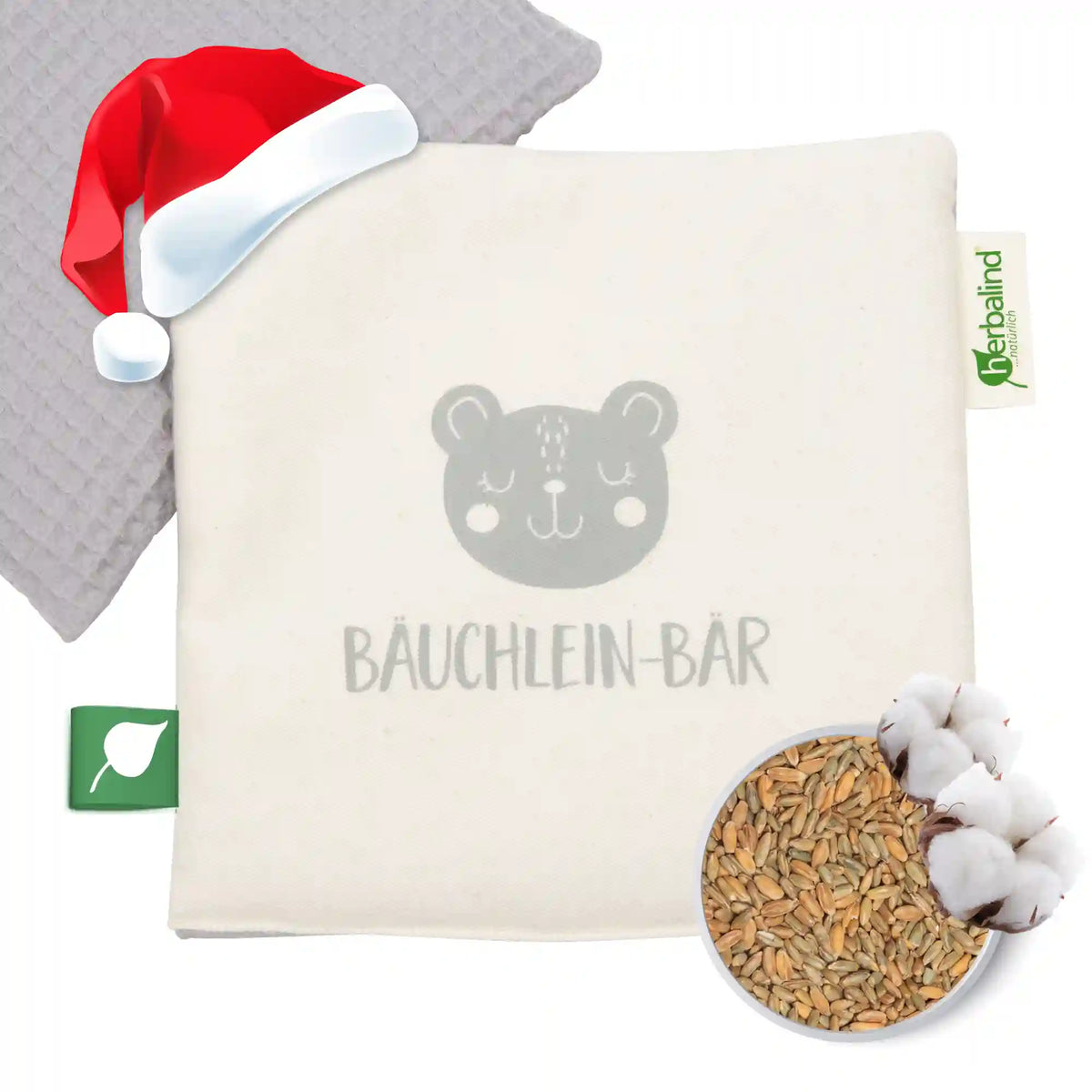 Körnerkissen Kinderkissen mit Bauchwohlmischung 19x19cm "Bäuchlein-Bar", Waffel-Pique Grau